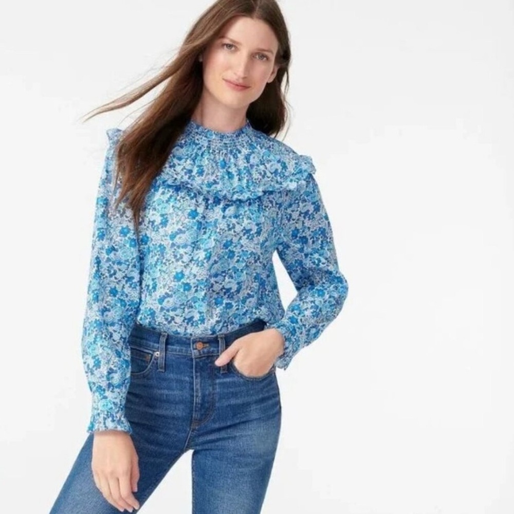 J. Crew Liberty Print Blue Floral Long Sleeve Top